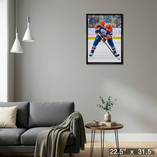 Leon Draisaitl Framed 20" x 29" Canvas Oilers Action-V 22.5" x 31.5"